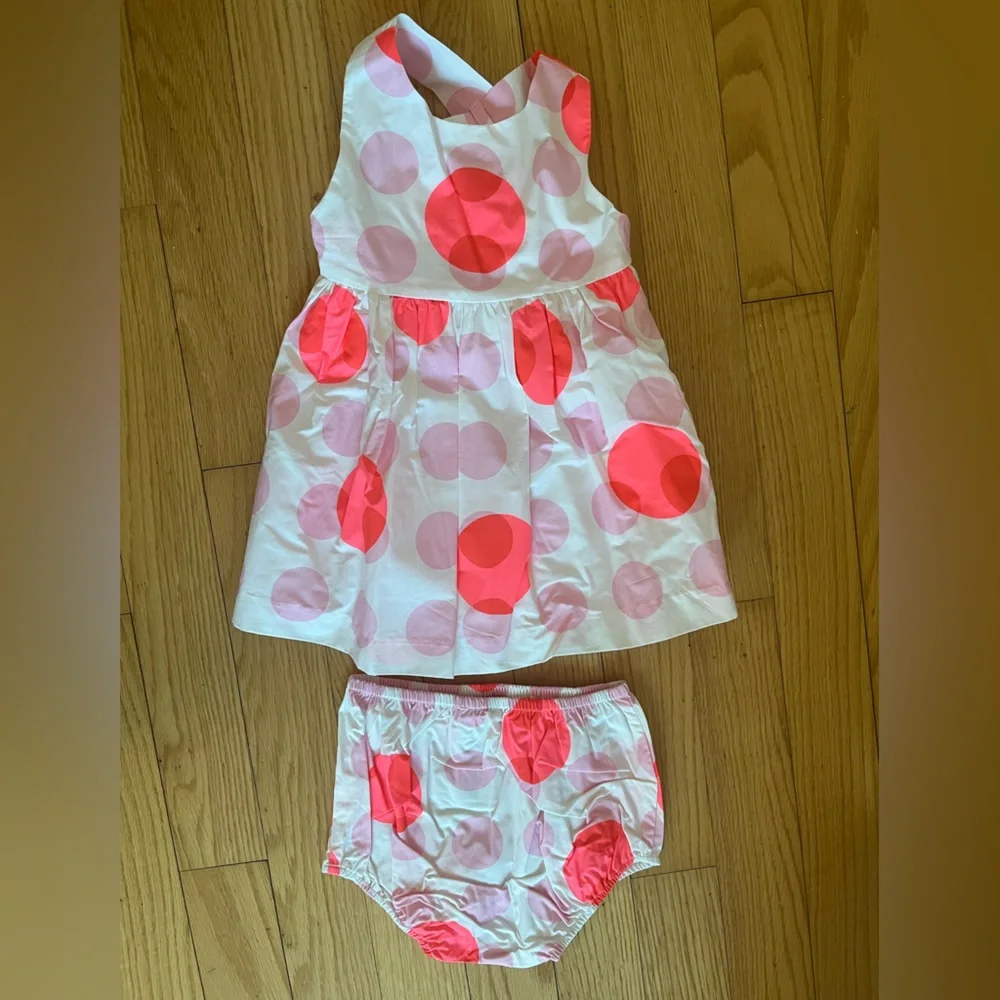 NWT Jacadi Baby Girl Neon Pink Dot cross-back dress 18mo - Picture 2 of 4